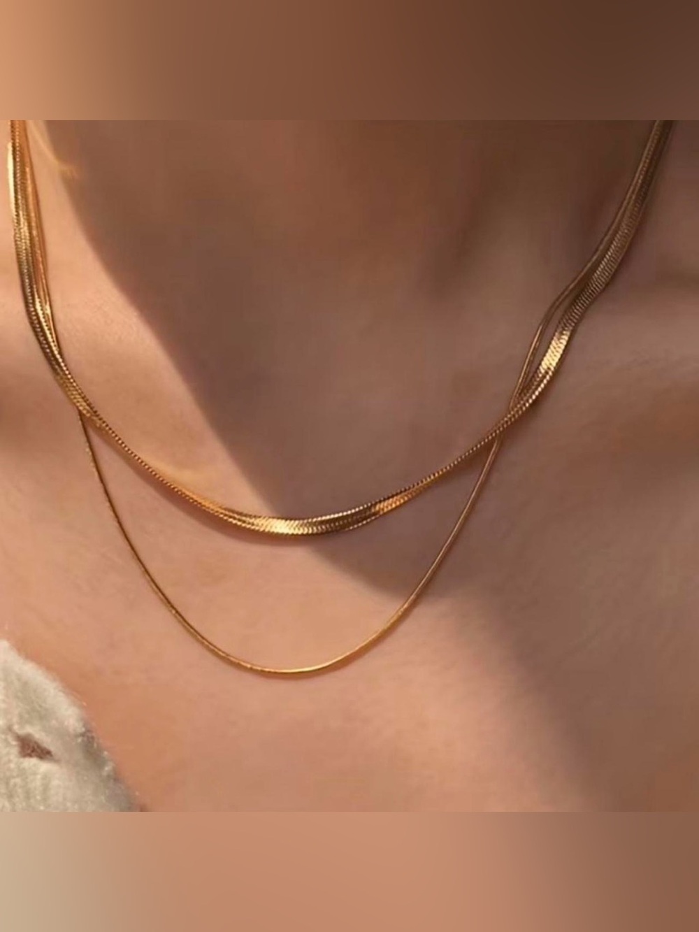 2 piece gold necklace stack